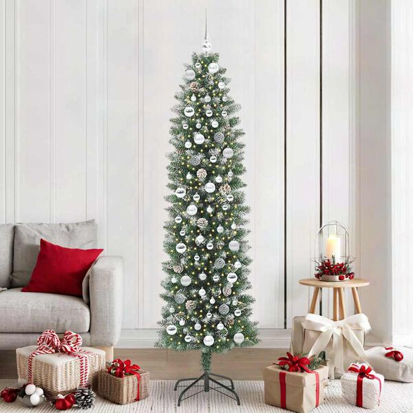 vidaXL K&uuml;nstlicher schlanker Weihnachtsbaum Gr&uuml;n und Wei&szlig; 210 cm