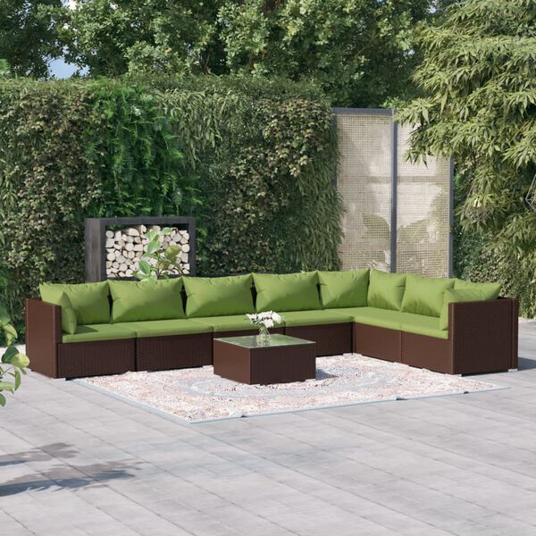vidaXL 8-tlg. Garten-Lounge-Set mit Kissen Poly Rattan Braun