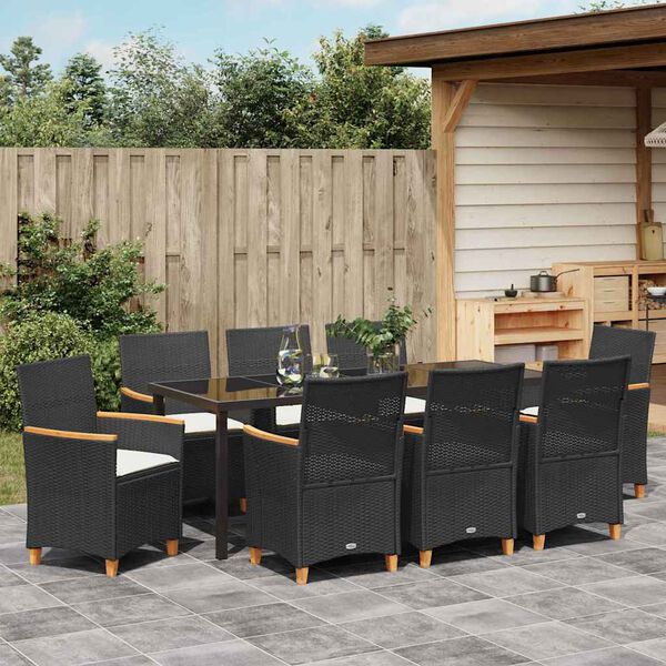 vidaXL Garten Essgruppe 9 pcs Schwarz Poly-Rattan