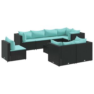 vidaXL 9-tlg. Garten-Lounge-Set mit Kissen Schwarz Poly Rattan