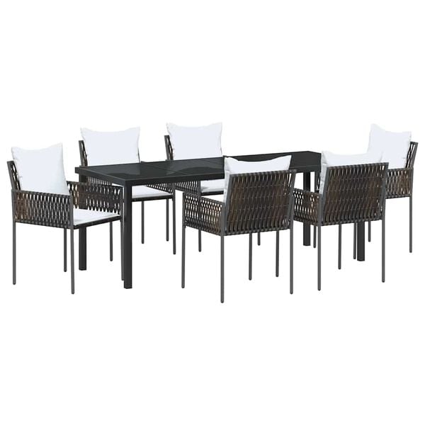 vidaXL Garten Essgruppe 7 pcs Braun und Schwarz PE-Rattan