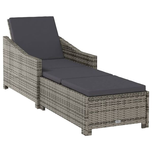 vidaXL Sonnenliege mit Dunkelgrauer Auflage Poly Rattan Grau