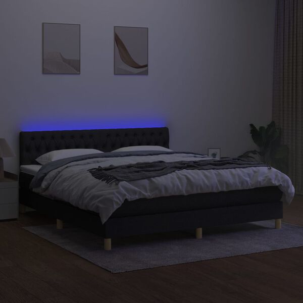 vidaXL Boxspringbett mit Matratze & LED Schwarz 180x200 cm Stoff