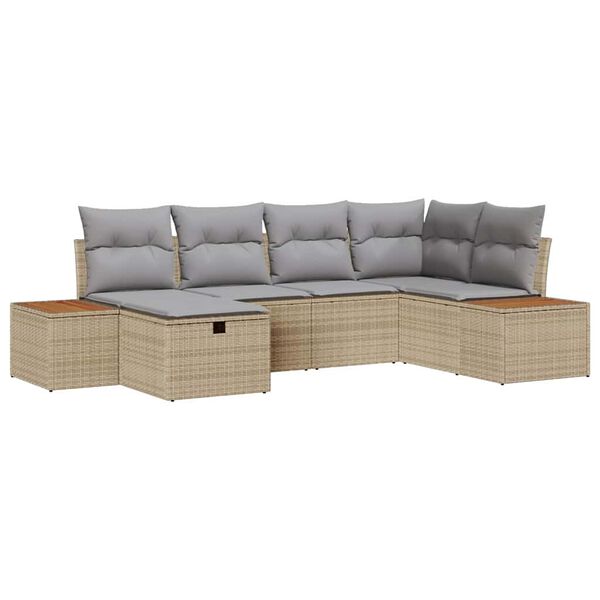 vidaXL Gartensofa-set mit Kissen mit Speicher 6 pcs Beige Poly-Rattan