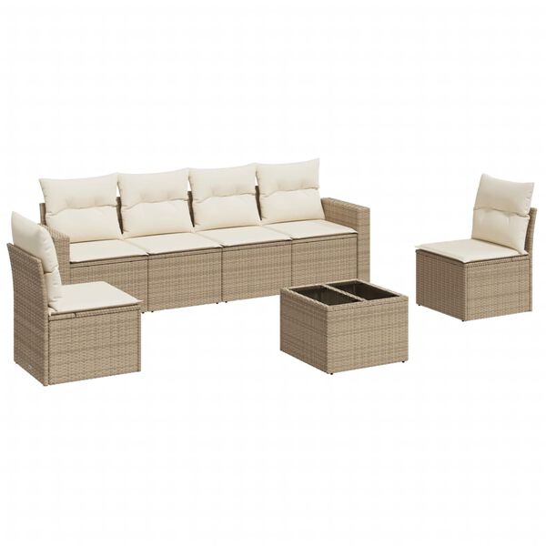 vidaXL 7-tlg. Garten-Sofagarnitur mit Kissen Beige Poly Rattan
