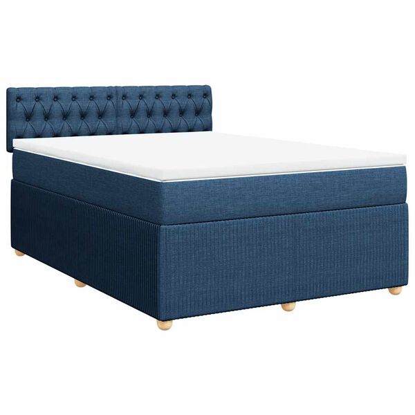 vidaXL Boxspringbett mit Matratze Blau 140x200 cm Stoff