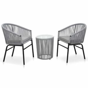 vidaXL 3-tlg. Bistro-Set mit Kissen PE-Rattan Grau