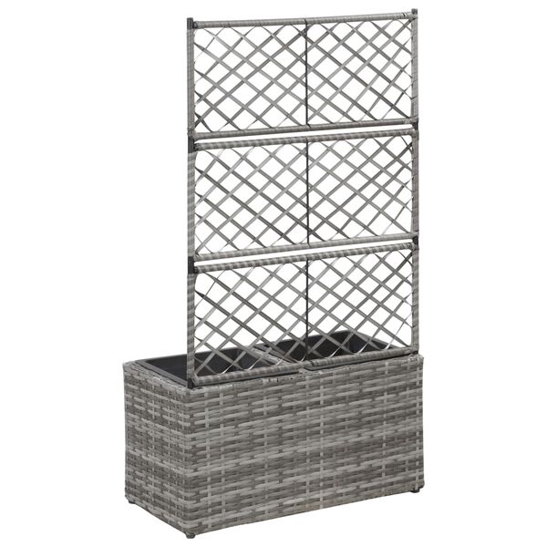 vidaXL Hochbeet mit Rankgitter 2 Töpfe 58×30×107cm Poly Rattan Grau