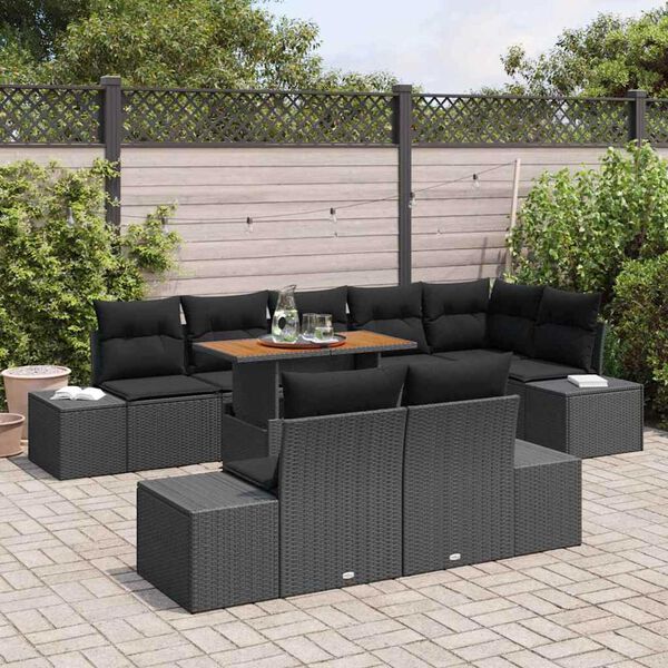 vidaXL Garten-Sofa-Set mit Speicher 9 pcs Schwarz Poly Rattan
