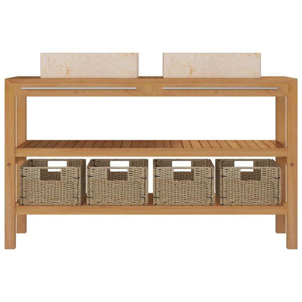 vidaXL Waschtisch Massivholz Teak mit Waschbecken Marmor Creme