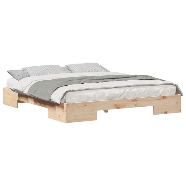 vidaXL Bodenbettgestell Braun 200 x 200 cm Massivholz Kiefer