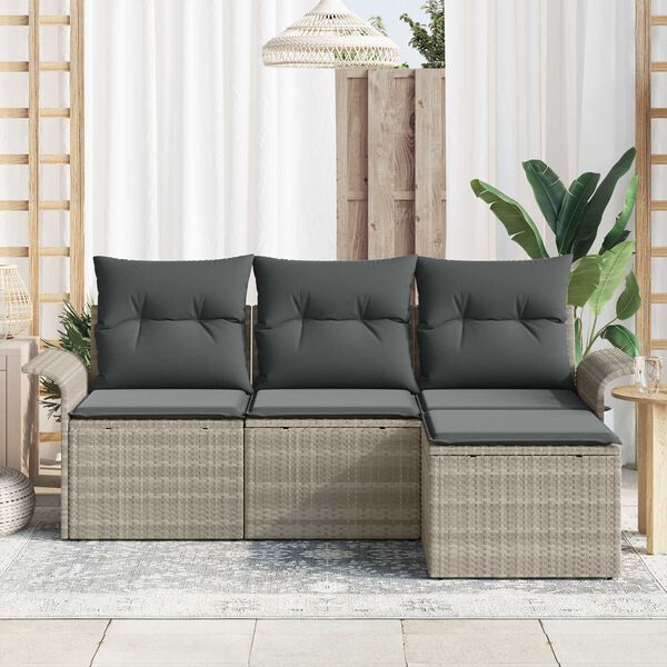 vidaXL Sofa Set mit Kissen 4 pcs Grau Poly-Rattan