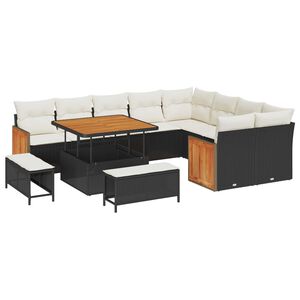 vidaXL Gartensofa-set mit Kissen 13 pcs Schwarz und Creme Poly-Rattan