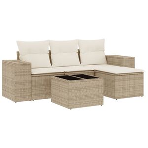 vidaXL 5-tlg. Garten-Sofagarnitur mit Kissen Beige Poly Rattan