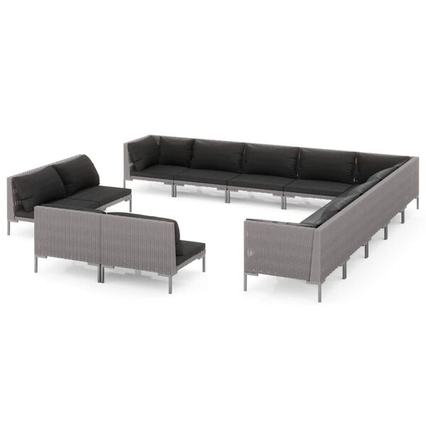 vidaXL 13-tlg. Garten-Lounge-Set mit Kissen Poly Rattan Dunkelgrau