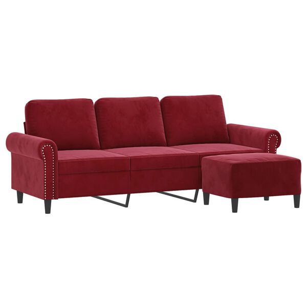 vidaXL 3-Sitzer-Sofa mit Hocker Weinrot 180 cm Samt