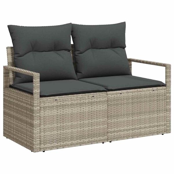 vidaXL Garten-Sofa-Set mit Kissen 7 pcs Hellgrau Poly Rattan
