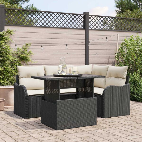 vidaXL Gartensofa-set mit Kissen mit Kissen 5 pcs Schwarz Poly Rattan
