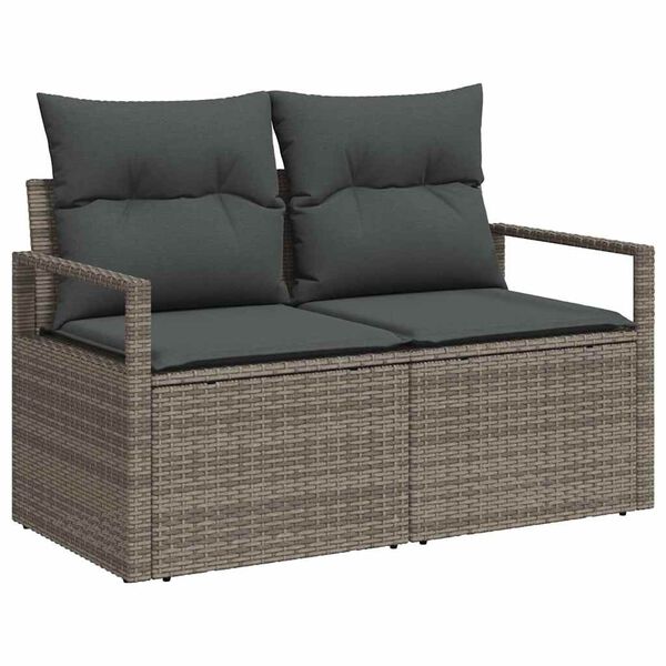 vidaXL Garten-Sofa-Set mit Kissen 7 pcs Grau Poly Rattan