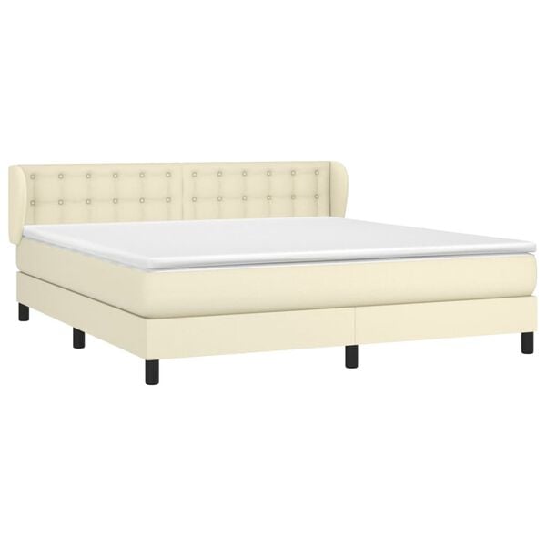 vidaXL Boxspringbett mit Matratze Creme 180x200 cm Kunstleder