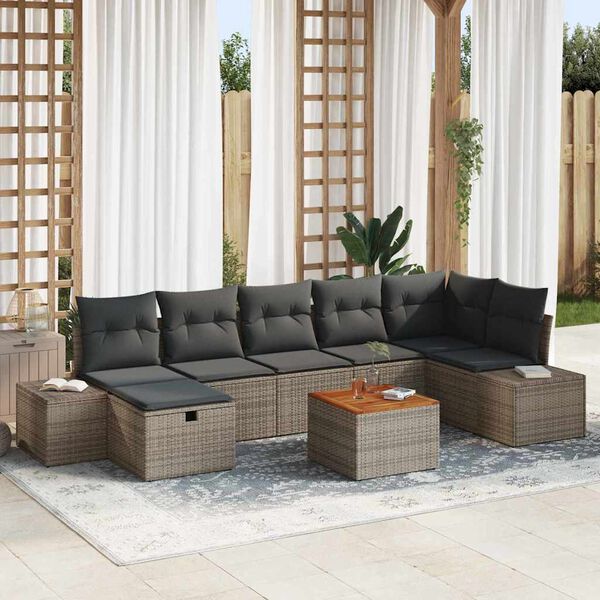 vidaXL Gartensofa-set mit Kissen mit Speicher 8 pcs Grau Poly Rattan