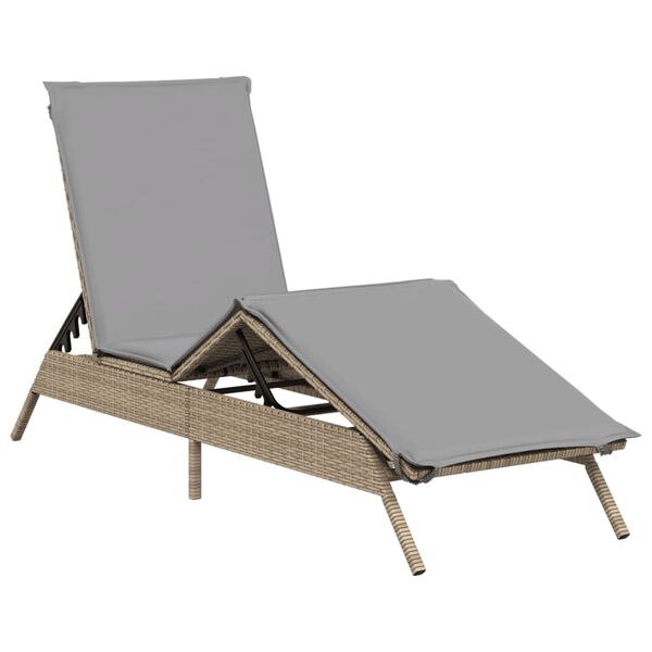 vidaXL Sonnenliegen mit Auflagen 2 Stk. Beige Poly Rattan