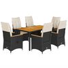 vidaXL 7-tlg. Garten-Essgruppe mit Kissen Schwarz Poly Rattan
