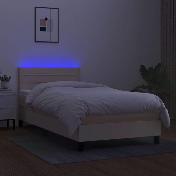 vidaXL Boxspringbett mit Matratze & LED Creme 100x200 cm Stoff