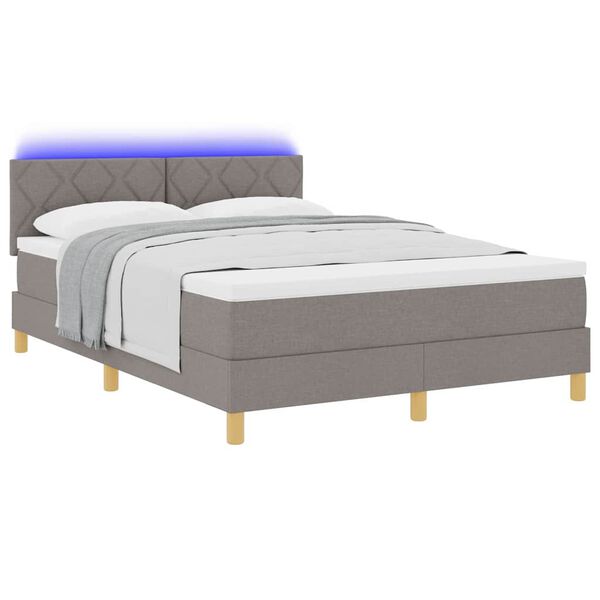 vidaXL LED Boxspringbett mit Matratze mit LED Taupe 160 x 200 cm Stoff