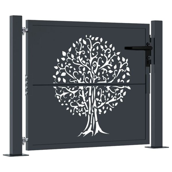 vidaXL Gartentor Anthrazit 100x75 cm Stahl Baum-Design