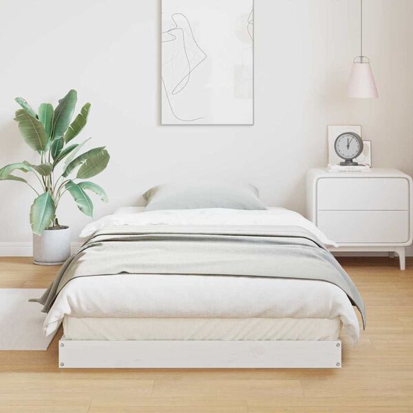 vidaXL Bodenbettrahmen Weiß 213,5 x 104 x 9 cm Massives Kiefernholz