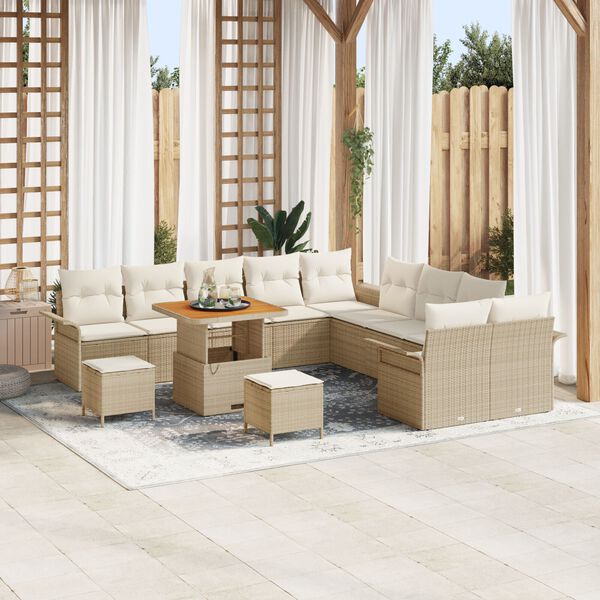 vidaXL Garten-Sofa-Set mit Kissen mit Speicher 13 pcs Beige und Creme