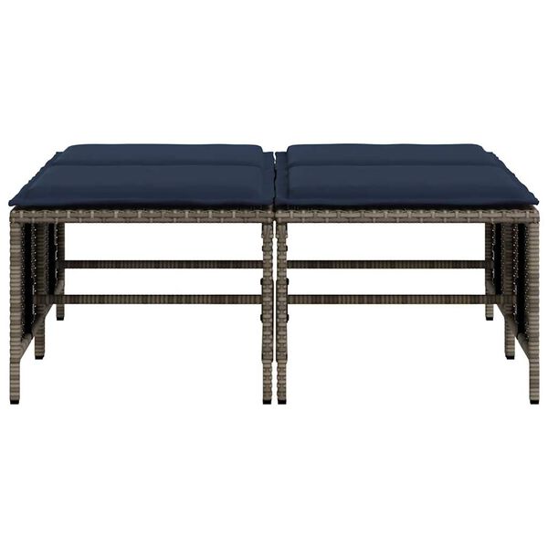 vidaXL Gartenhocker mit Kissen 4 Stk. Grau Poly Rattan
