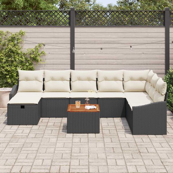 vidaXL Garten-Sofa-Set mit Kissen 9 pcs Schwarz Poly Rattan