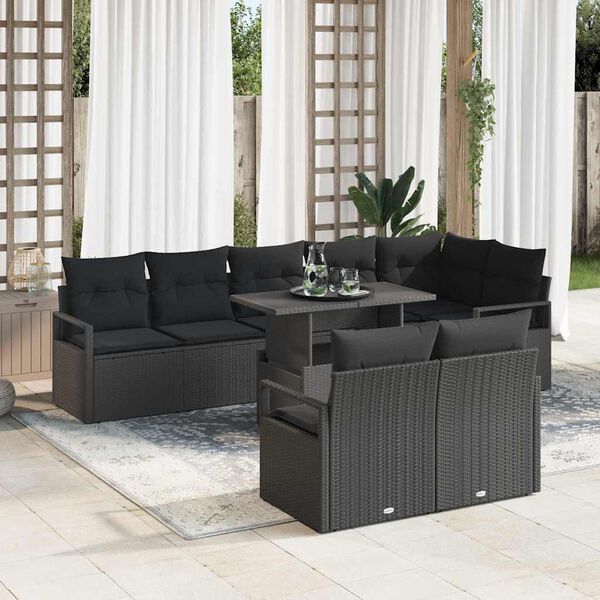 vidaXL Garten-Sofa-Set mit Kissen 9 pcs Schwarz Poly-Rattan
