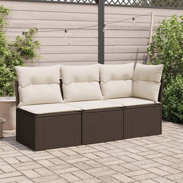 vidaXL Gartensofa ohne Armlehnen mit Kissen Braun Poly Rattan