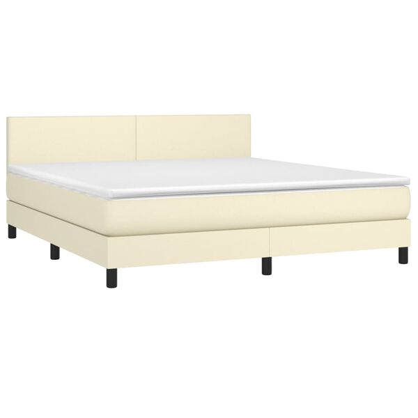 vidaXL Boxspringbett mit Matratze & LED Creme 180x200 cm Kunstleder