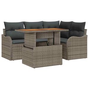vidaXL Gartensofa-set mit Kissen 5 pcs Grau Poly-Rattan