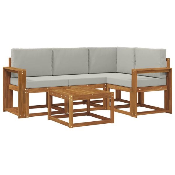vidaXL Outdoor-Sofagarnitur mit Kissen 5 pcs Nat&uuml;rlich und Hellgrau