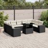 vidaXL 10-tlg. Garten-Sofagarnitur mit Kissen Schwarz Poly Rattan