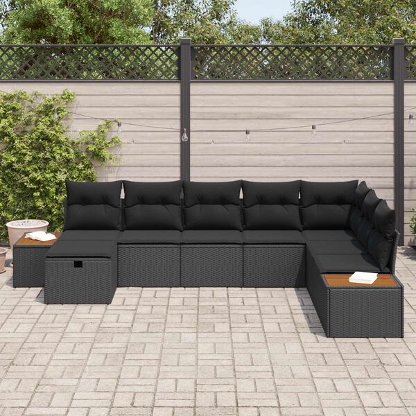 vidaXL Gartensofa-set mit Kissen mit Speicher Schwarz Poly-Rattan