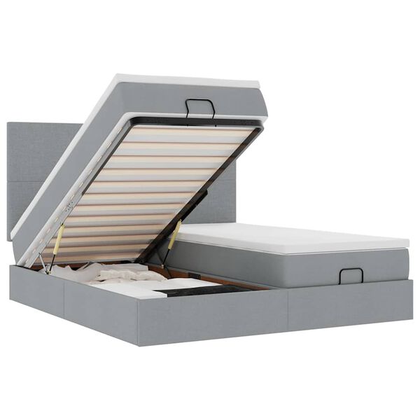 vidaXL Ottoman-Bett mit Matratzen Hellgrau 200x200 cm Stoff
