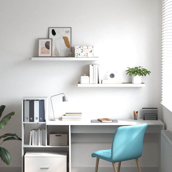 vidaXL Schweberegale 2 Stk. Eiche und Wei&szlig; 90x23,5x3,8 cm MDF