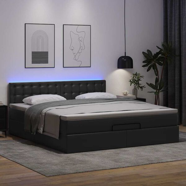 vidaXL Ottoman-Bett mit Matratzen & LEDs Schwarz 160x200 cm Kunstleder