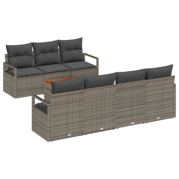 vidaXL Gartensofa-set mit Kissen 7 pcs Grau Poly-Rattan