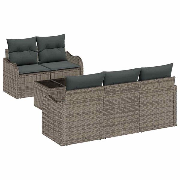 vidaXL Garten-Sofa-Set 6 pcs Grau Poly-Rattan und Stahl und Glas