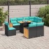 vidaXL 9-tlg. Garten-Sofagarnitur mit Kissen Schwarz Poly Rattan