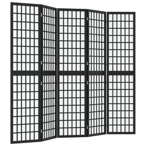 vidaXL 5-tlg. Paravent Japanischer Stil Faltbar 200x170 cm Schwarz