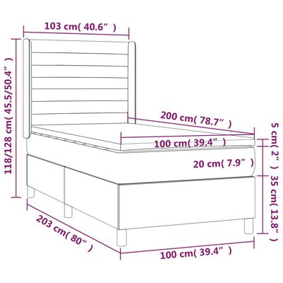 vidaXL Boxspringbett mit Matratze & LED Schwarz 100x200 cm Stoff