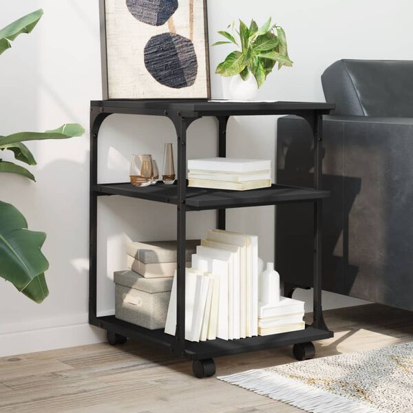 vidaXL Druckerständer 3 Ablagen Schwarz 43x48x64 cm Holzwerkstoff